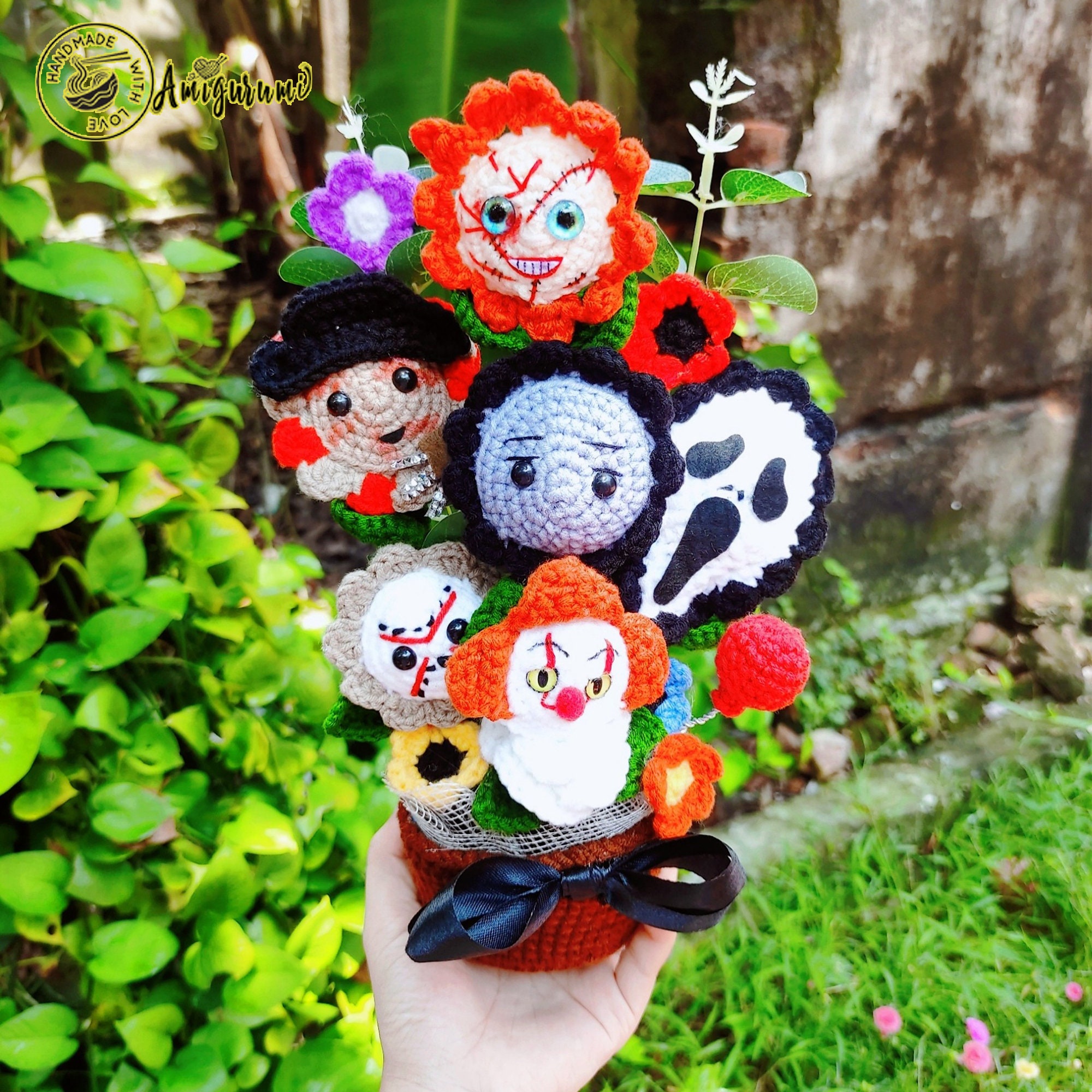 Fanmade Custom Bouquet Of Horrors Movie Characters Plushies Doll Amigurumi, Horrors Movie Plush,Horrors Movie Crochet,Horrors Movie Plushies