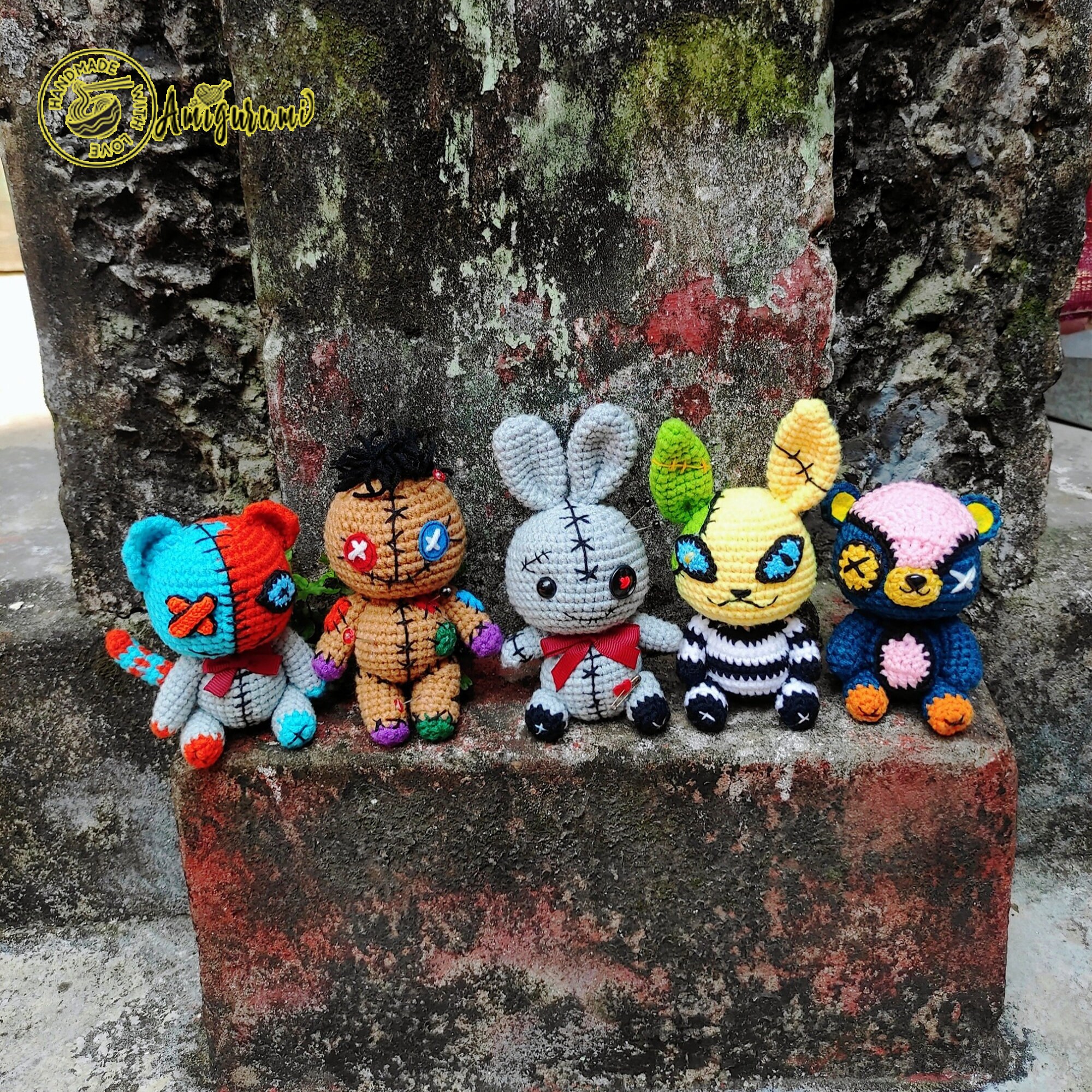 Fanmade Voodoo Doll Crochet Plushies, Voodoo Doll Amigurumi, Creepy Animals Halloween Plush, Creepy Animals Halloween Crochet,Voodoo Plush