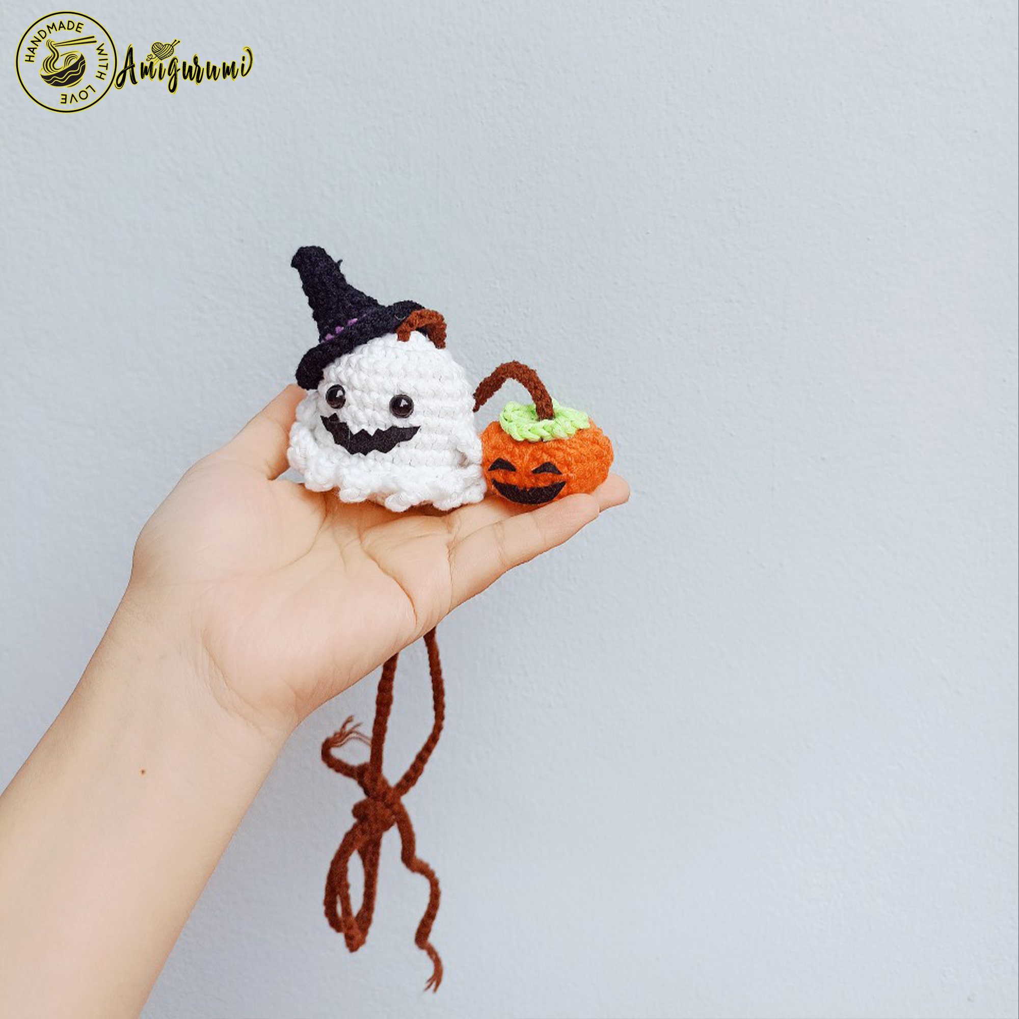 Amigurumi Ghost and Pumpkin Halloween Car Rear View Mirror Accessory Glows in the Dark, Ghost and Pumpkin Halloween Glows in the Dark